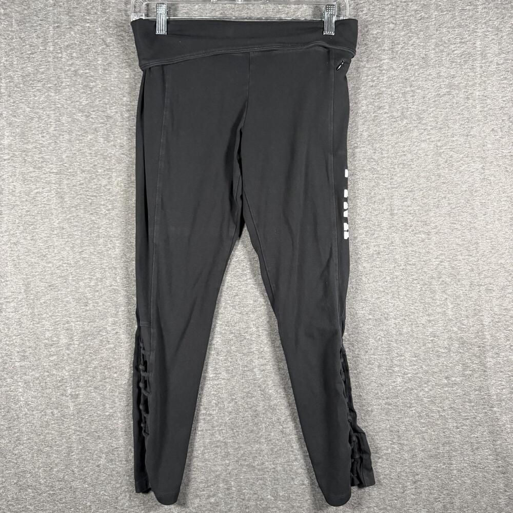 PINK Victoria's Secret Leggings Womens Large Black Yoga Ankle Ruched Y2K Pocket